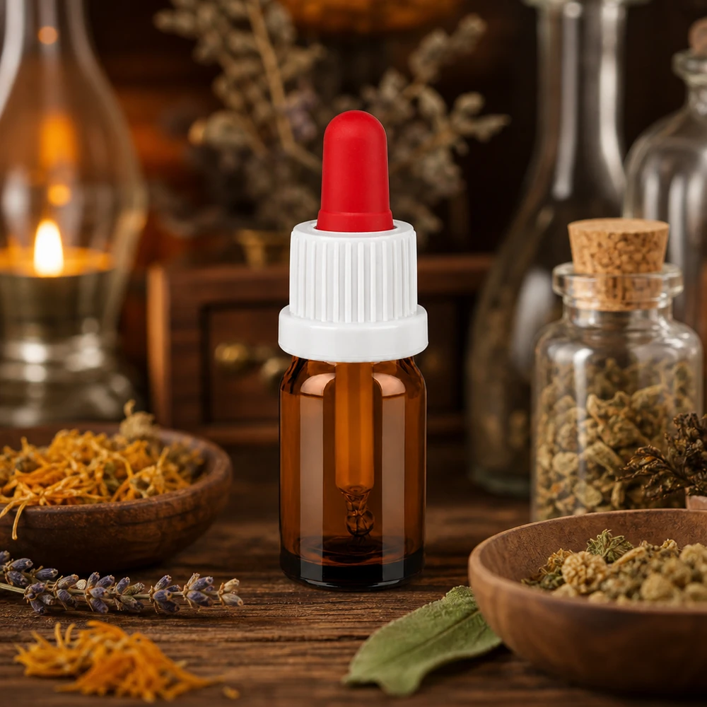 Frasco pipeta 5ml blanco/rojo cierre inviolable BrownLine UT18/5 Frasco de pipeta de 5 ml de alta calidad fabricado en vidrio ámbar con protección UV y tapón de pipeta ergonómico