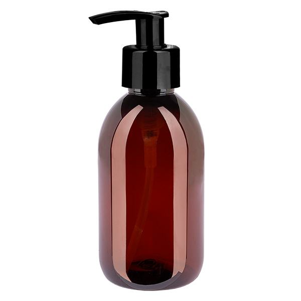 Botella PET 250ml con bomba dispensadora negra Botella PET 250ml con bomba dispensadora negra