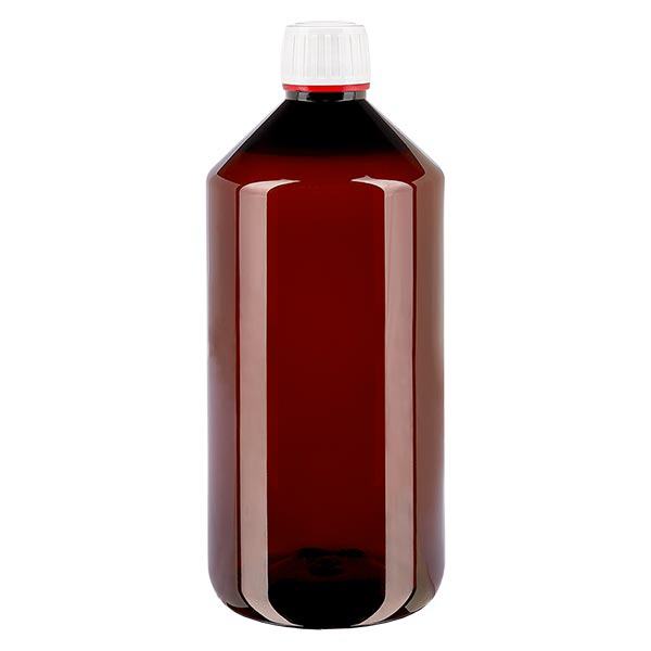 Botella PET 1000ml con tapón inviolable blanco, estriado fino Botella PET 1000ml con tapón inviolable blanco, estriado fino
