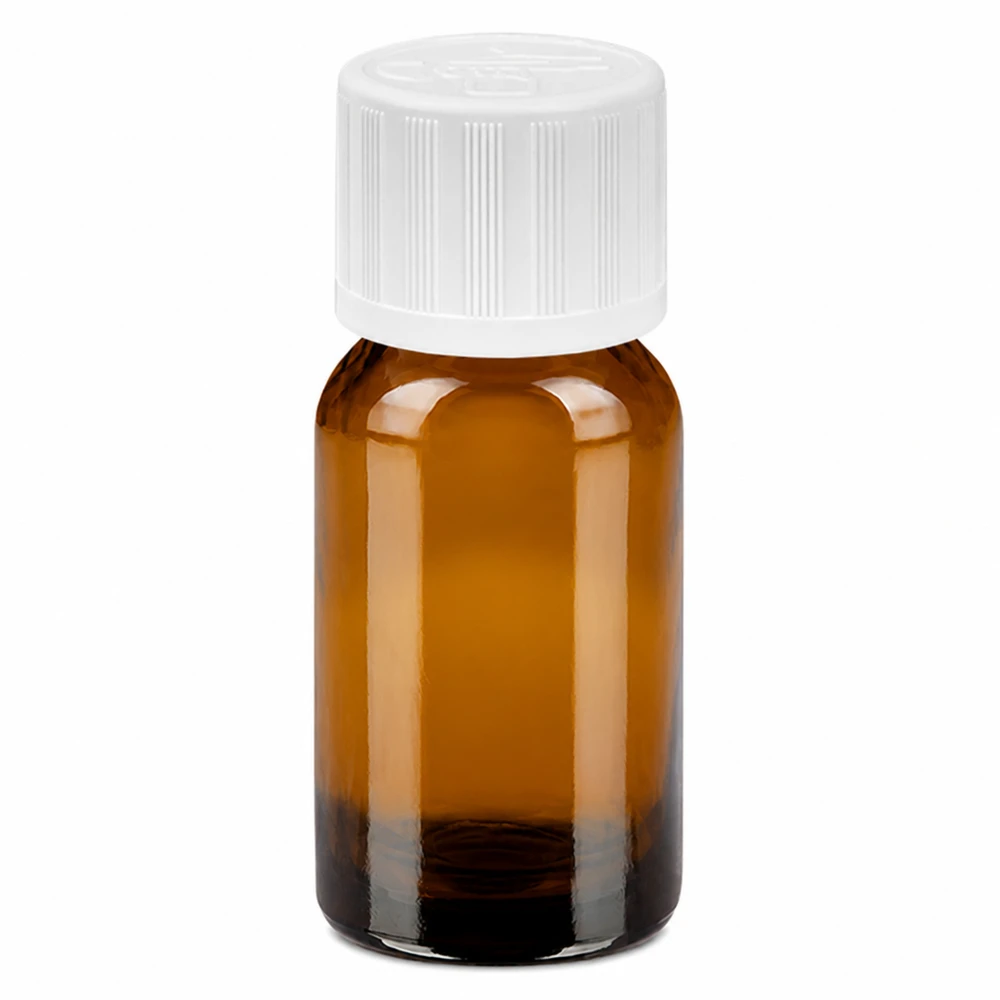 Frasco de vidrio ámbar de 10 ml con tapón de rosca blanco para aplicaciones de laboratorio y medicación