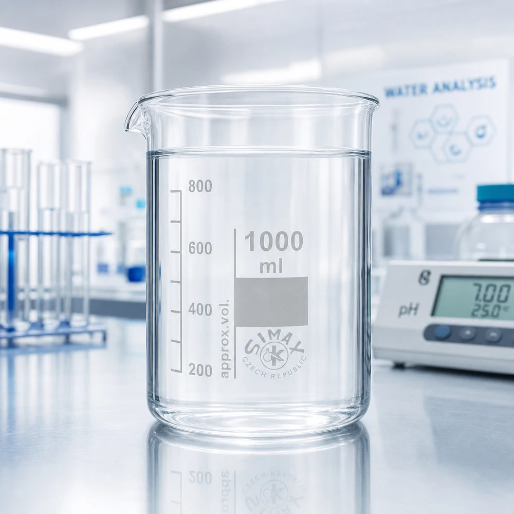 Vaso de 1000 ml de vidrio borosilicato de forma baja con labio vertedor para facilitar la decantación