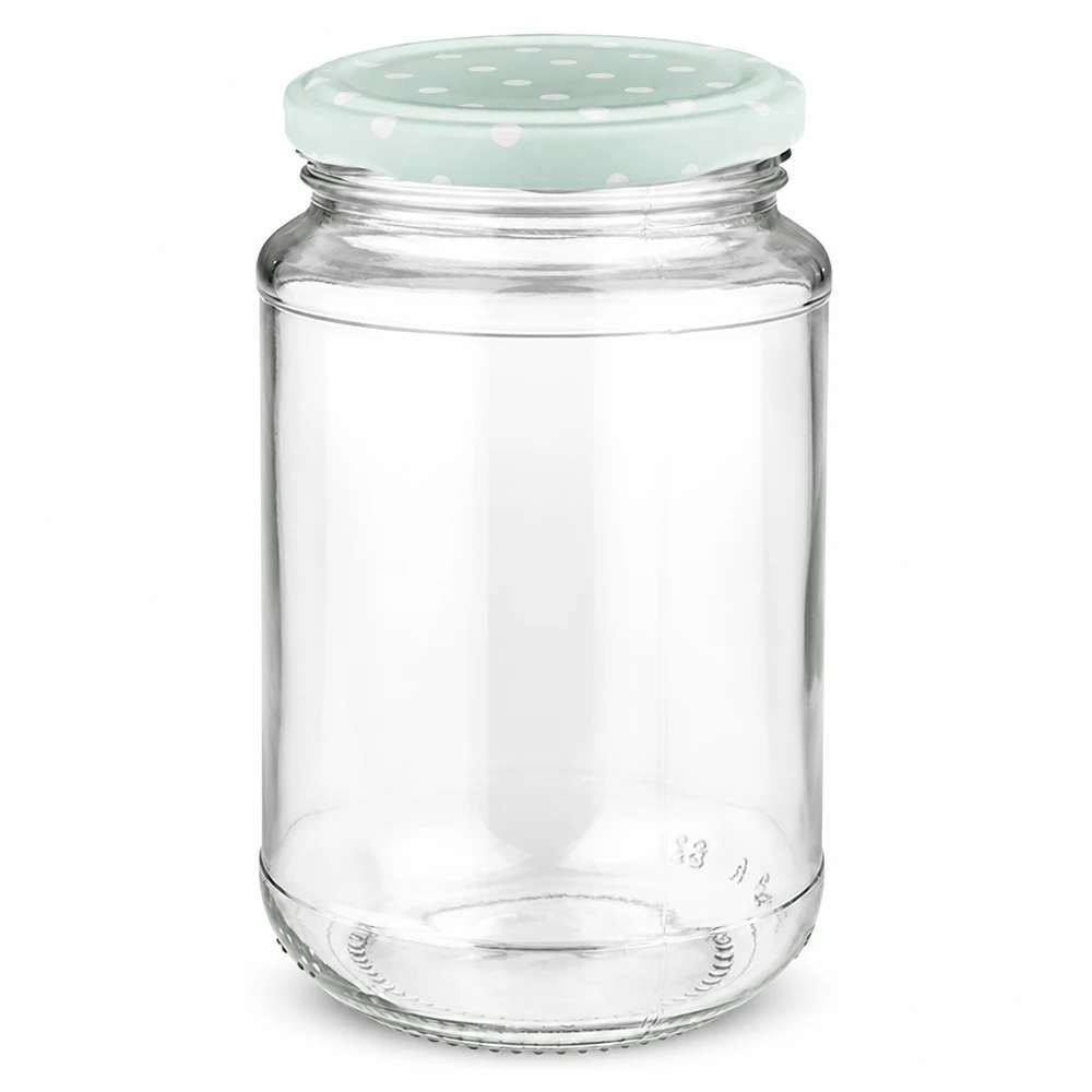 Tarro redondo de cristal de 320 ml con tapa de lunares color menta de UNiTWIST, ideal para hacer conservas y almíbares