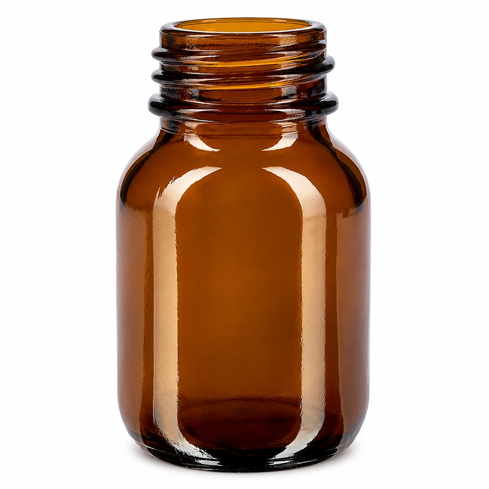 Frasco de cuello ancho de 50 ml de vidrio ámbar para cosméticos y productos farmacéuticos