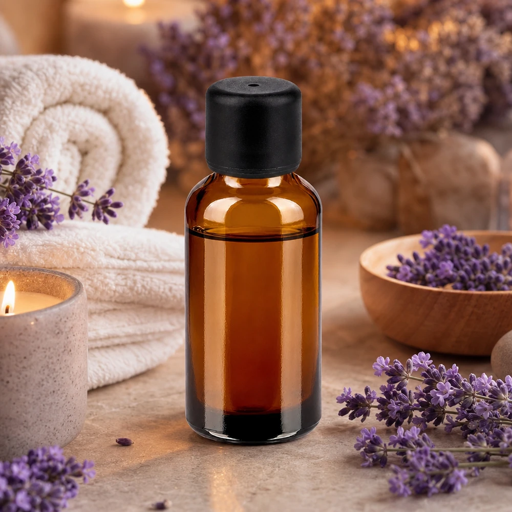 Frasco de vidrio ámbar de alta calidad de 30 ml con protección UV y tapón de rosca negro para cosméticos naturales