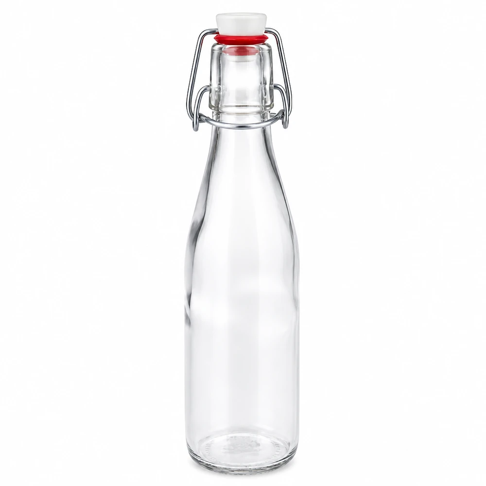 Botella de vidrio de 250ml + tapa oscilante de porcelana UNiTWIST Botella de cristal de 250 ml con tapa abatible y tapón de porcelana blanca, botella transparente vacía para bebidas