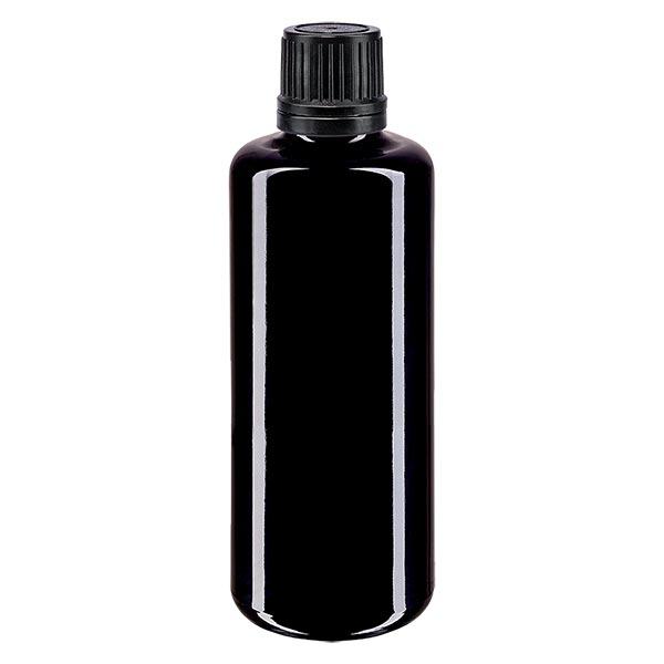 Botella de farmacia violeta 50ml tapón rosca anillo vertedor negro cierre inviolable Botella de farmacia violeta 50ml tapón rosca anillo vertedor negro cierre inviolable