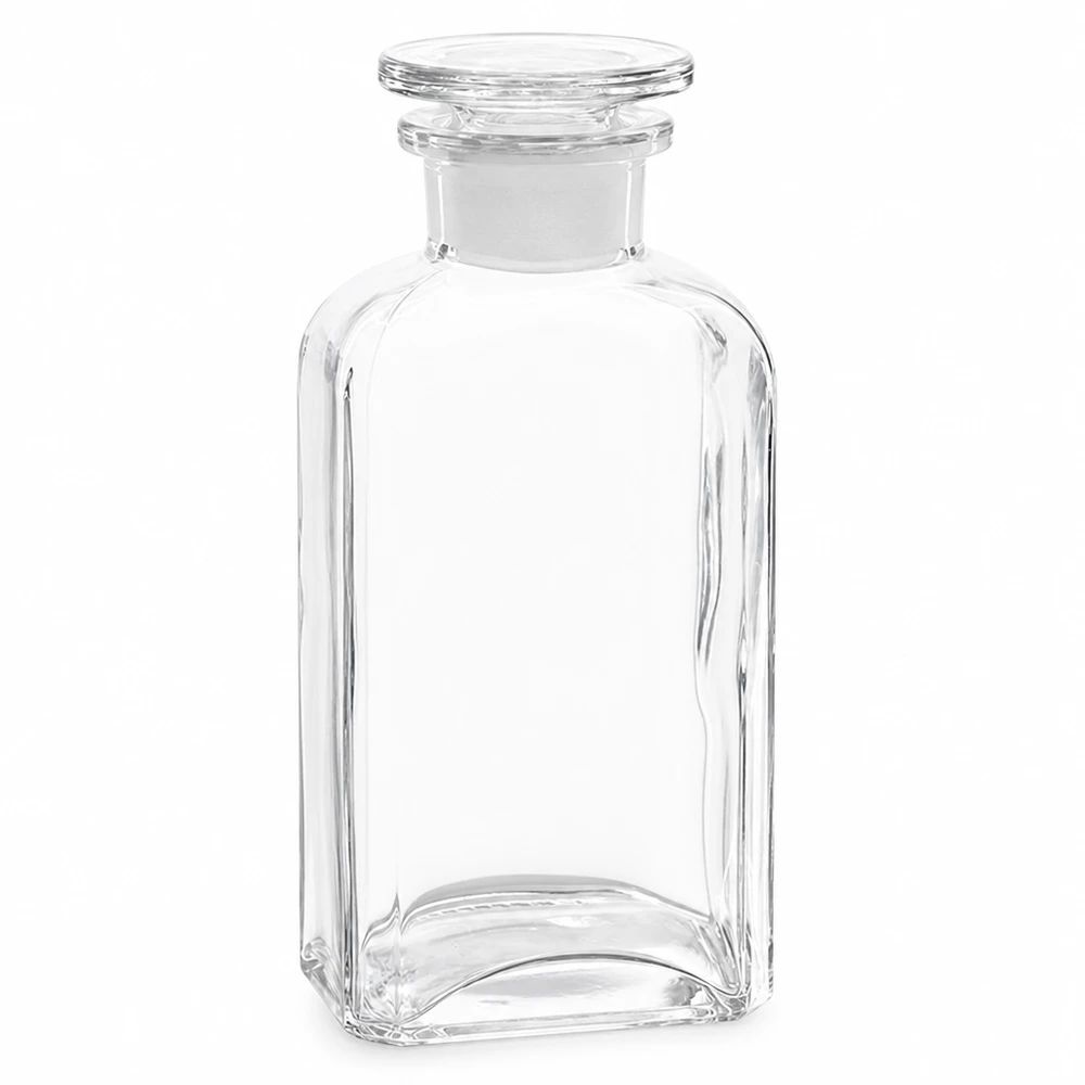Botella cuadrada 250ml transparente cuello ancho tapón de vidrio Frasco cuadrado de 250 ml de cristal transparente con tapón de cristal, de cuello ancho, calidad de laboratorio
