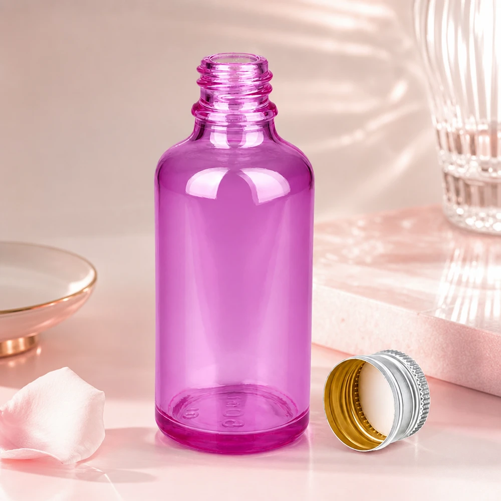 Botella de 50ml 11mm tapón de rosca aluminio-plata estándar PurpleLine.UT18/50 Tarro violeta de 50 ml con tapa de aluminio - ideal para aceites y esencias fotosensibles