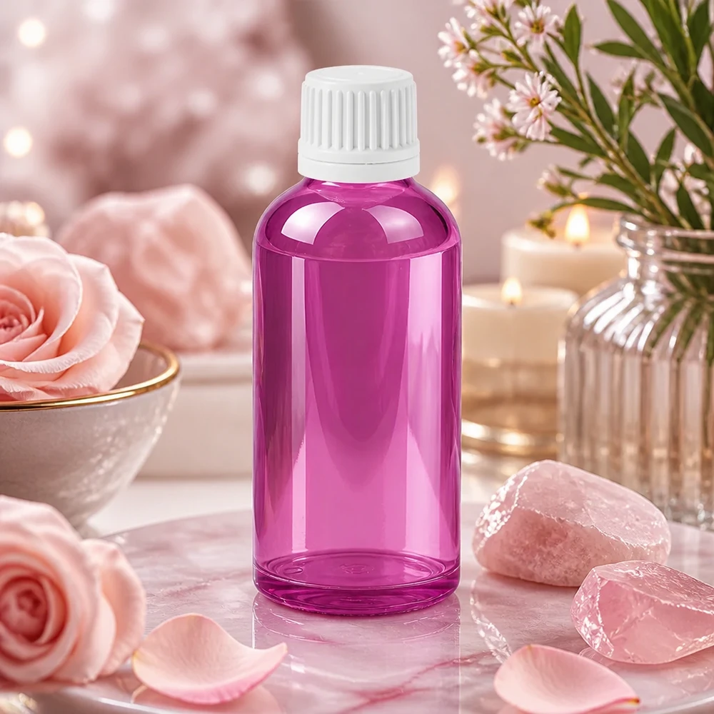 50ml botella 11mm tapón de rosca blanco Originalidad tapón de rosca PurpleLine UT18/50 Frasco de cristal violeta de 50 ml con abertura de 11 mm y tapón blanco para una dosificación precisa