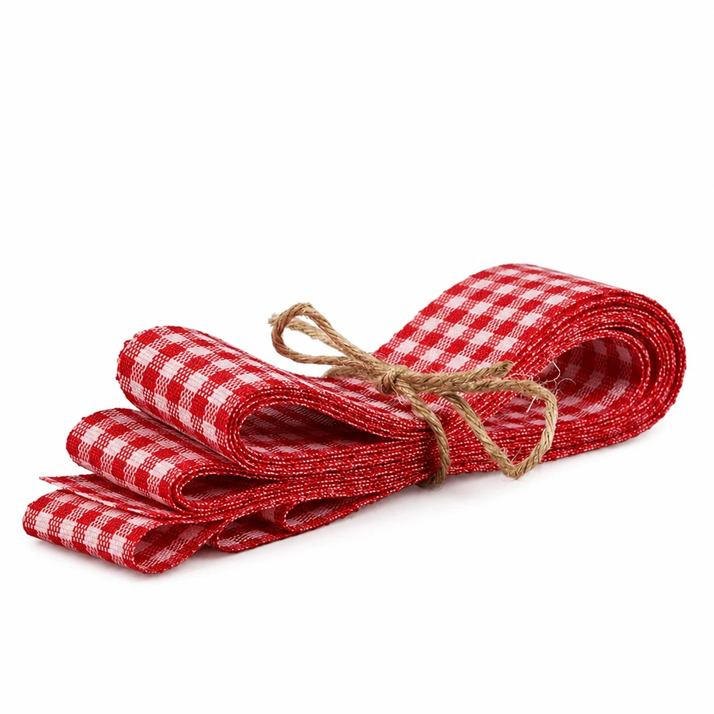 Cinta de tela roja y blanca para decorar, 300 cm Cinta de tela a cuadros rojos y blancos 300 cm cinta decorativa con lazo de fibra natural para manualidades y decoración