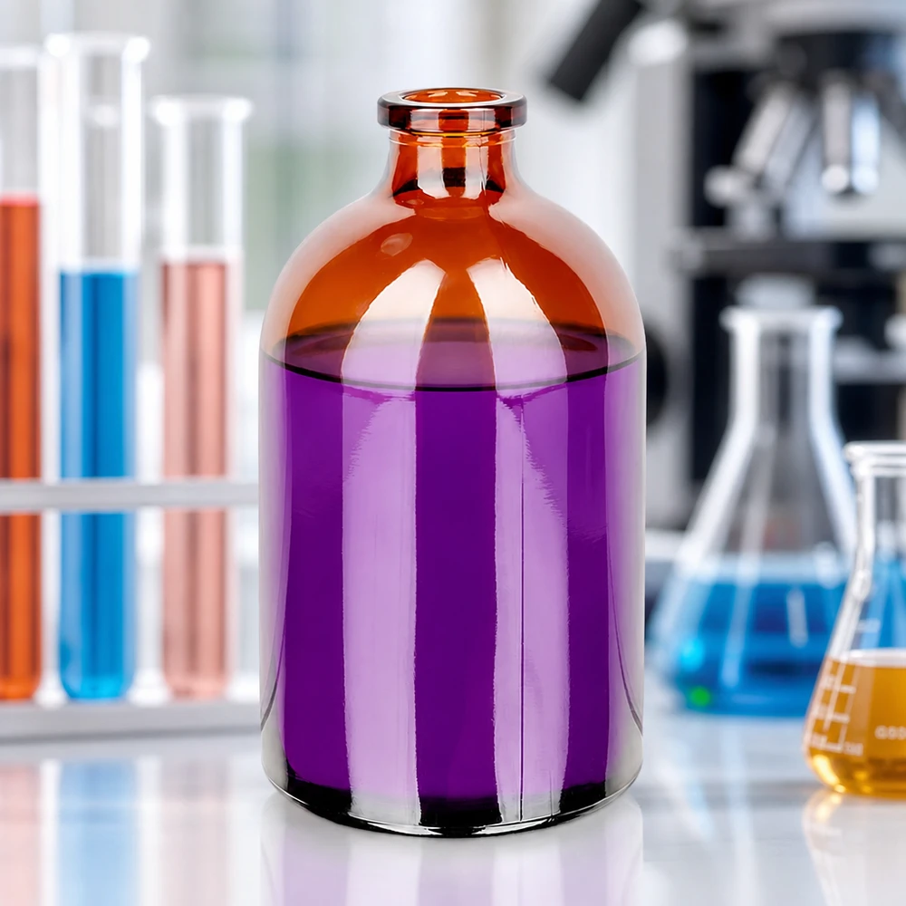 Frasco de inyección de vidrio ámbar 100ml 100ml Injektionsflasche Braunglas zur sterilen Medikamentenaufbewahrung in professioneller Laborumgebung