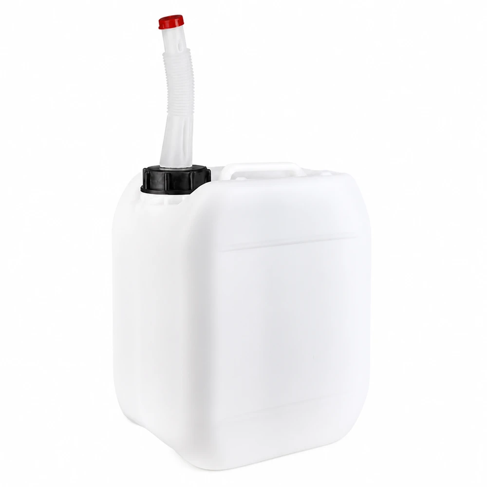 Bidón de 5 litros con tubo de salida flexible Bidón de plástico blanco de 5 litros con tubo de salida flexible y tapón de rosca negro