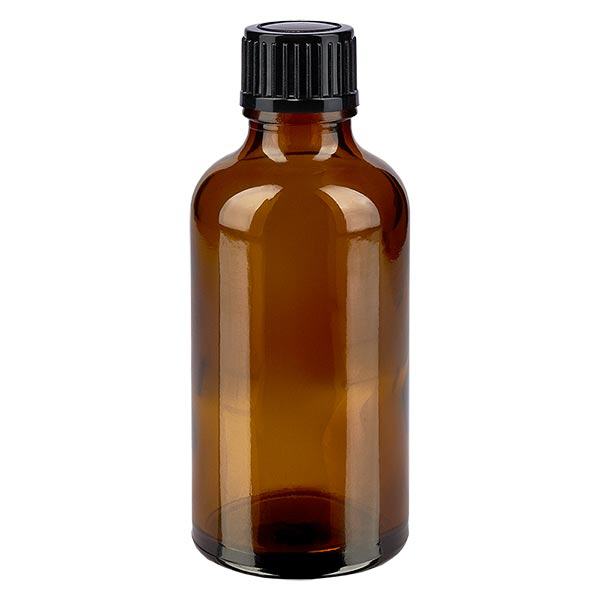 Botella de farmacia marrón 50ml tapón cuentagotas 1mm negro estándar Botella de farmacia marrón 50ml tapón cuentagotas 1mm negro estándar