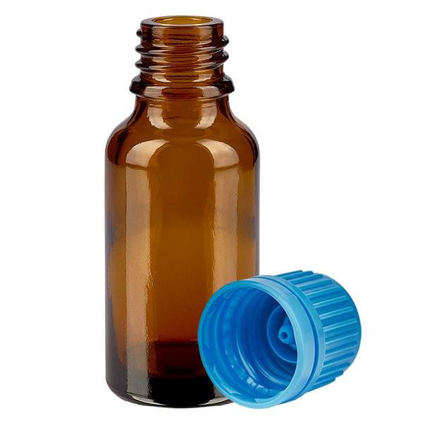 Frasco de 20 ml con tapón de rosca de 11 mm y cierre inviolable azul BrownLine UT18/20 Frasco de 20 ml con tapón de rosca de 11 mm y cierre inviolable azul BrownLine UT18/20