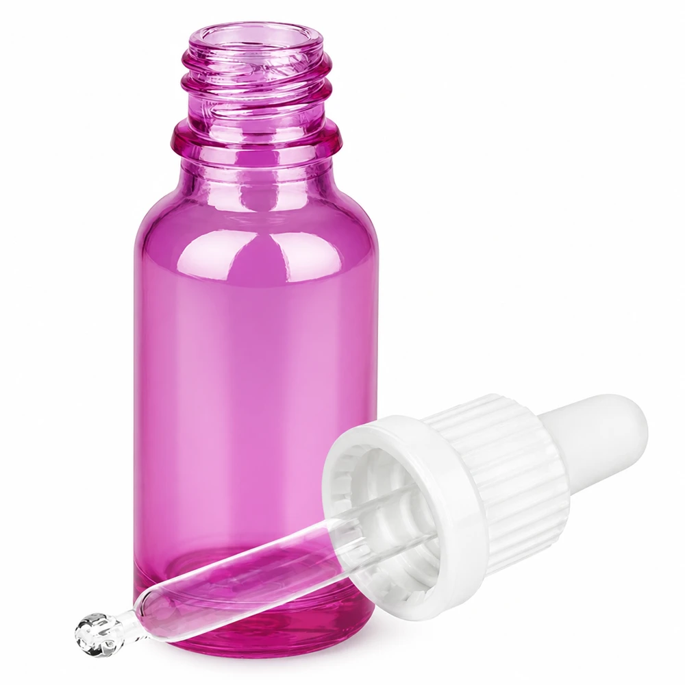 Frasco pipeta 20ml tapón rosca originalidad blanco PurpleLine UT18/20 Frasco de vidrio morado de 20 ml con pipeta para cosméticos y aceites esenciales