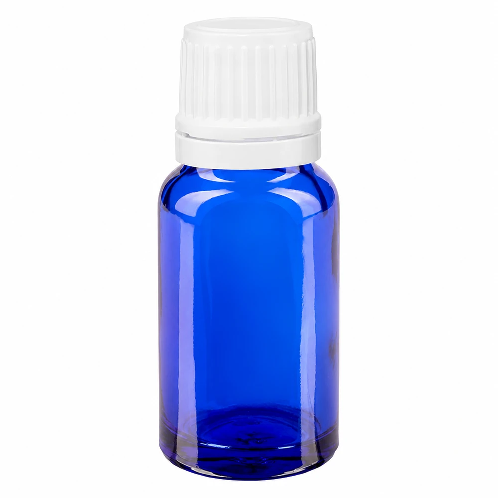 Botella de farmacia azul 10ml tapón rosca cierre inviolable blanco Frasco de farmacia de cristal azul de 10 ml con tapón de rosca blanco y precinto de seguridad