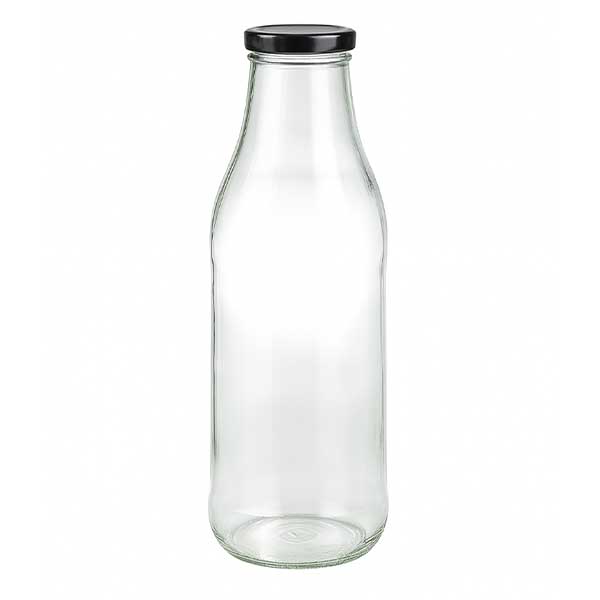 Botella de vidrio de 1000 ml + tapa BasicSeal negra UNiTWIST