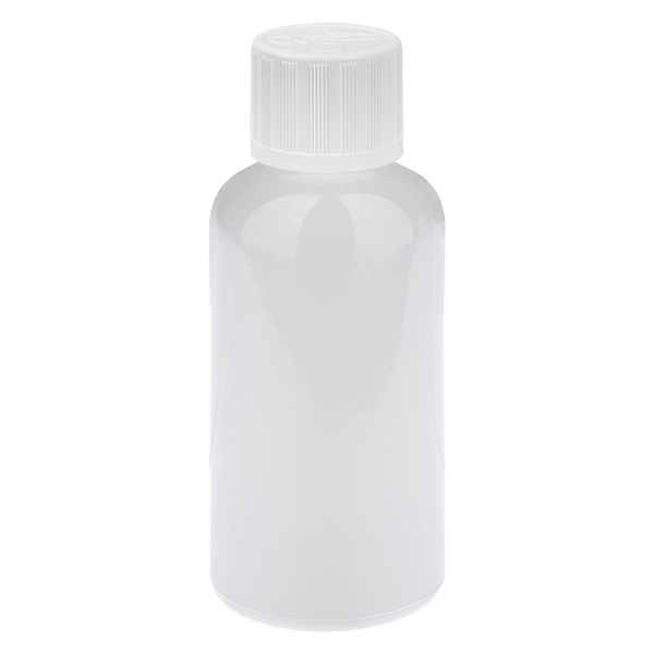 Frasco cuentagotas de 50 ml, 1,2 mm, blanco, tapón estándar con seguridad para niños WhiteLine UT18/50