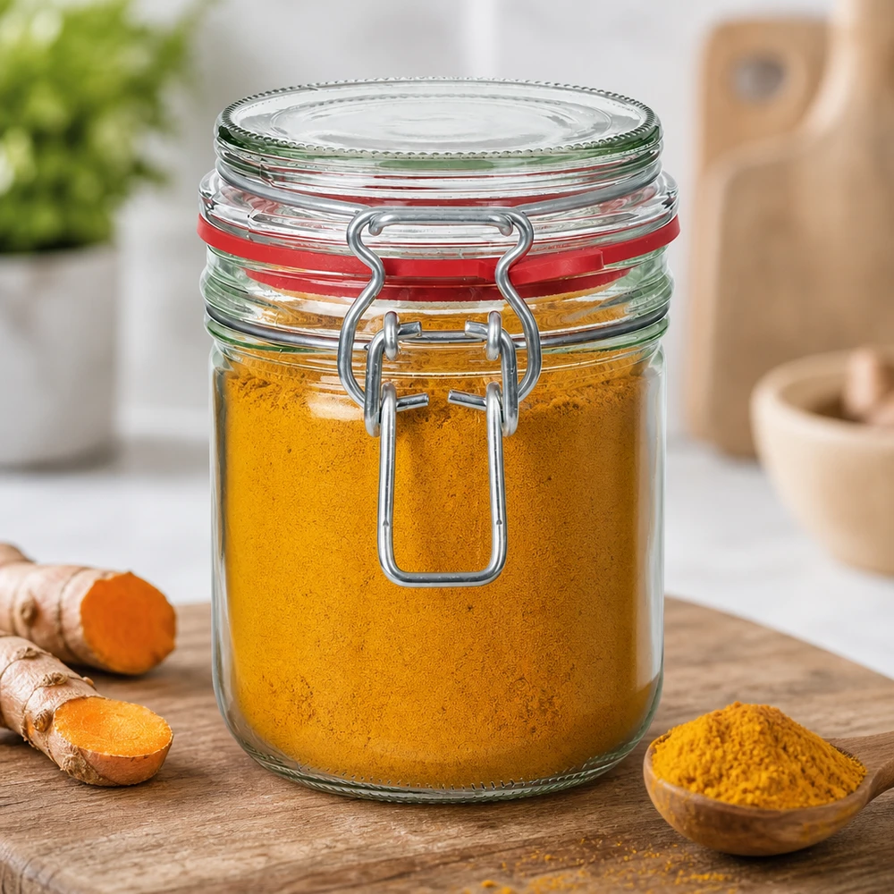 Especia cúrcuma en tarro de 400 ml con tapa abatible perfecto para especias y polvos de cocina