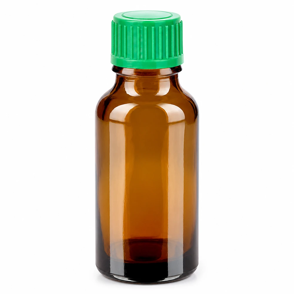 Frasco cuentagotas de 20 ml de vidrio ámbar con tapón de rosca verde para una dosificación precisa