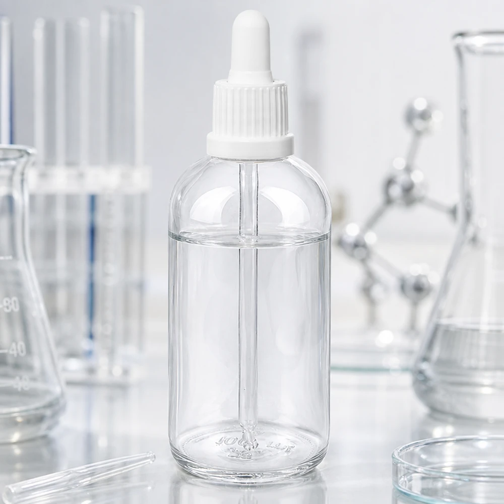 Frasco con pipeta ClearLine de 100 ml, modelo UT18/100, con ventosa de goma blanca, en el laboratorio