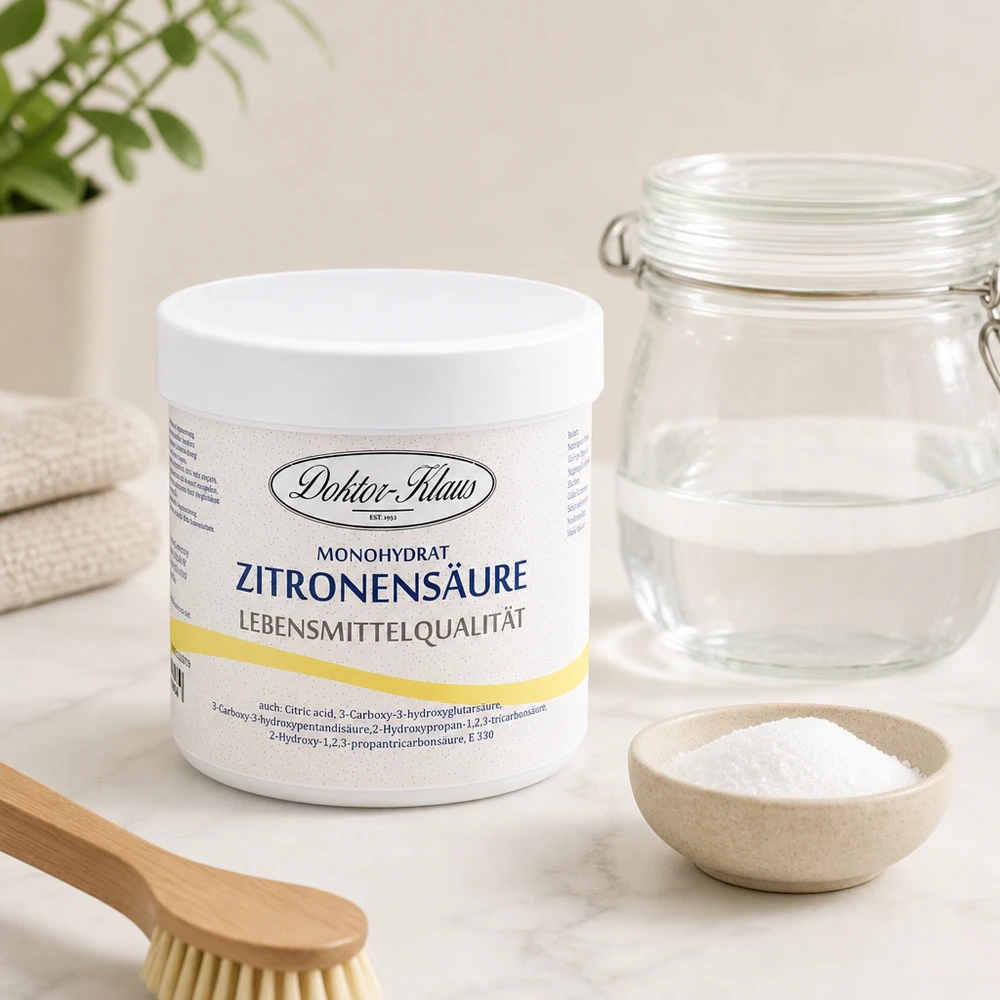 Ácido cítrico 250g Doktor-Klaus 250g Zitronensäure Doktor-Klaus in wiederverschließbarer Dose mit Einmachglas im Set