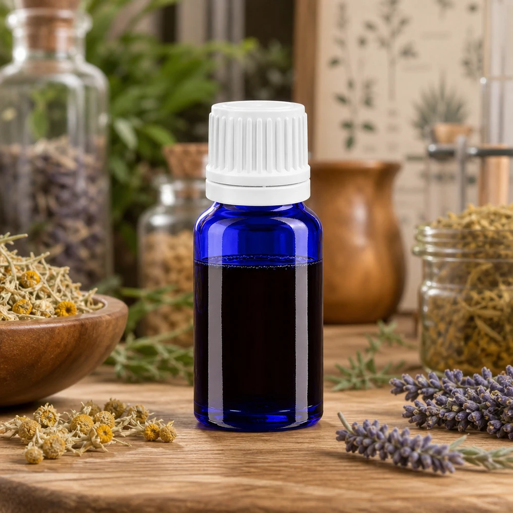 Frasco de vidrio de alta calidad de 10 ml en azul cobalto con tapón blanco a prueba de niños para un almacenamiento seguro