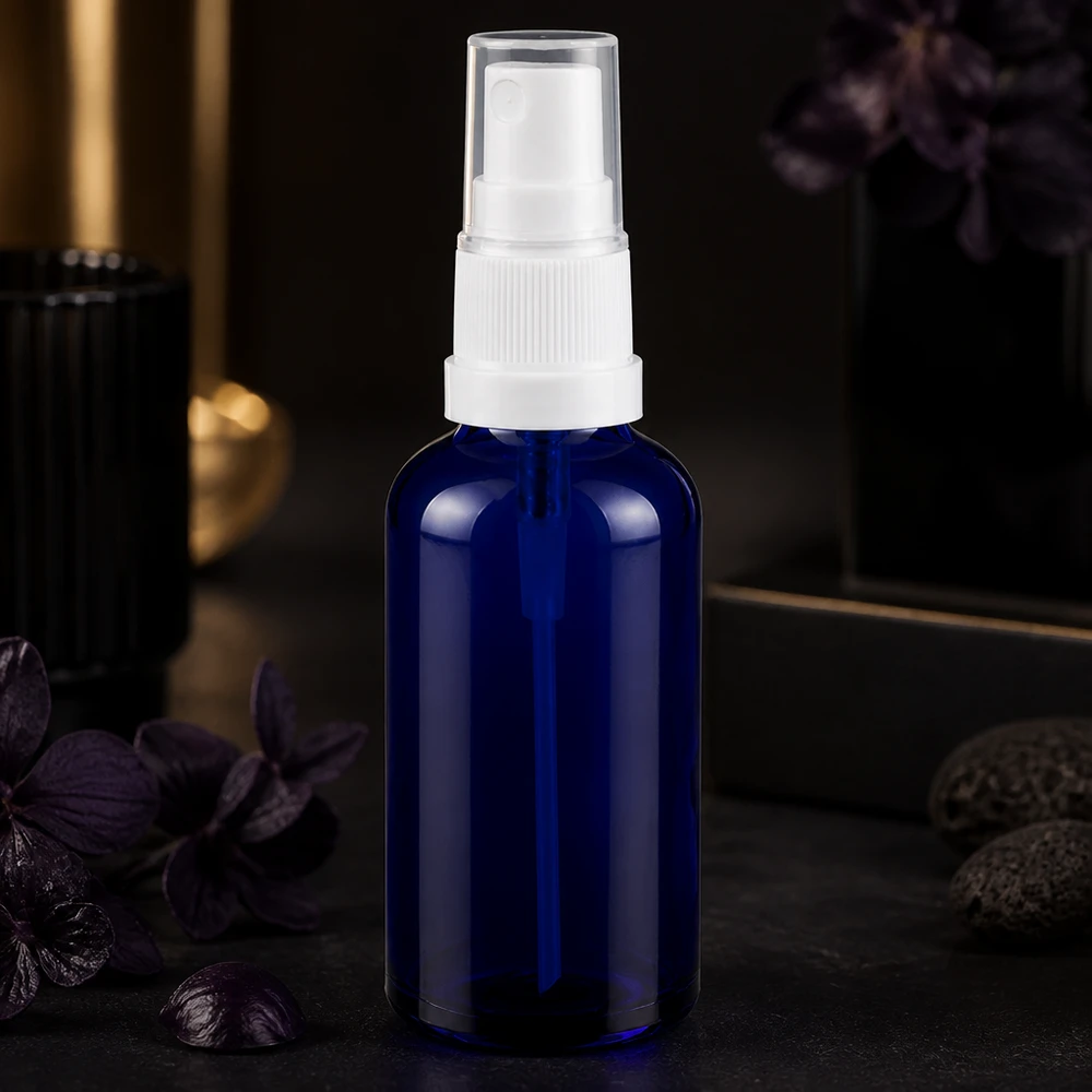 Frasco pulverizador 50ml blanco/transparente tapón estándar BlueLine UT18/50 Frasco pulverizador de cristal de 50 ml de alta calidad con diseño ergonómico para aplicaciones cosméticas profesionales