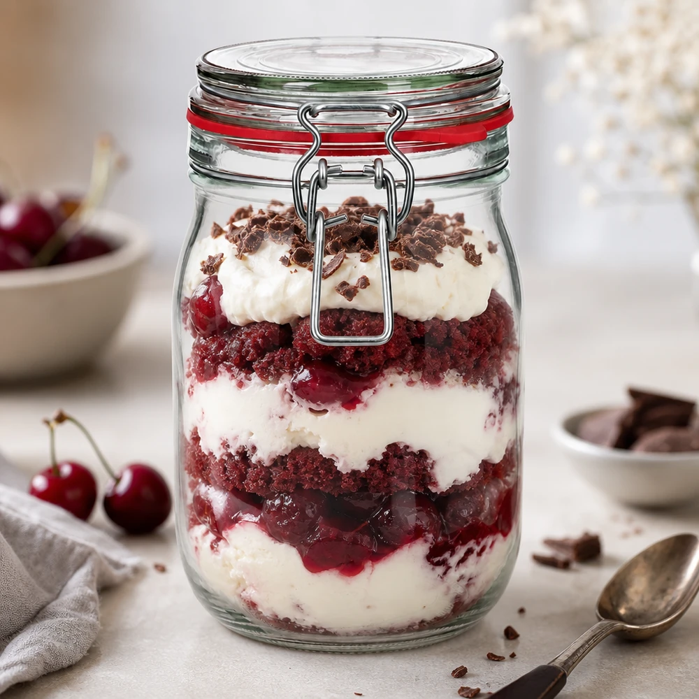 Tarro hermético de 1140 ml con tapa abatible perfecto para postres y dulces en capas