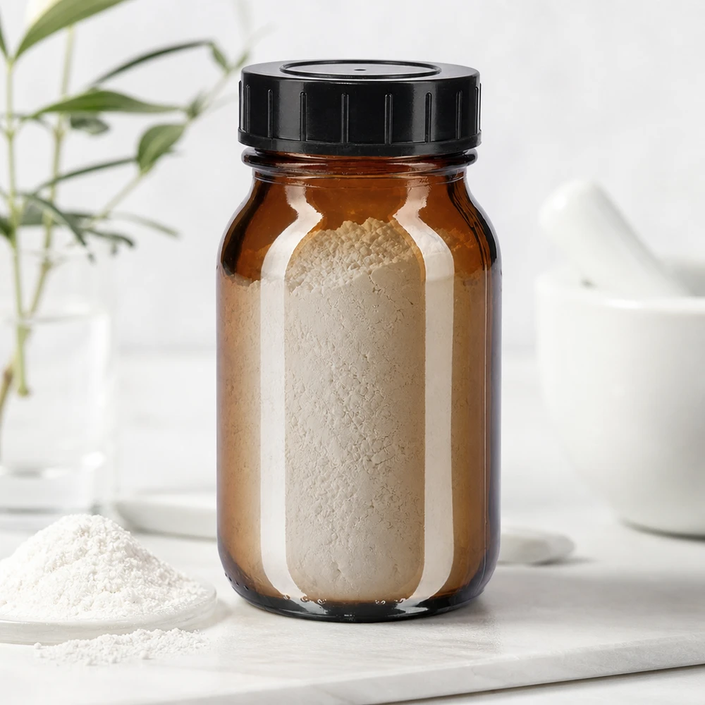 Botella de cuello ancho de 75ml de vidrio ámbar con tapón de rosca.