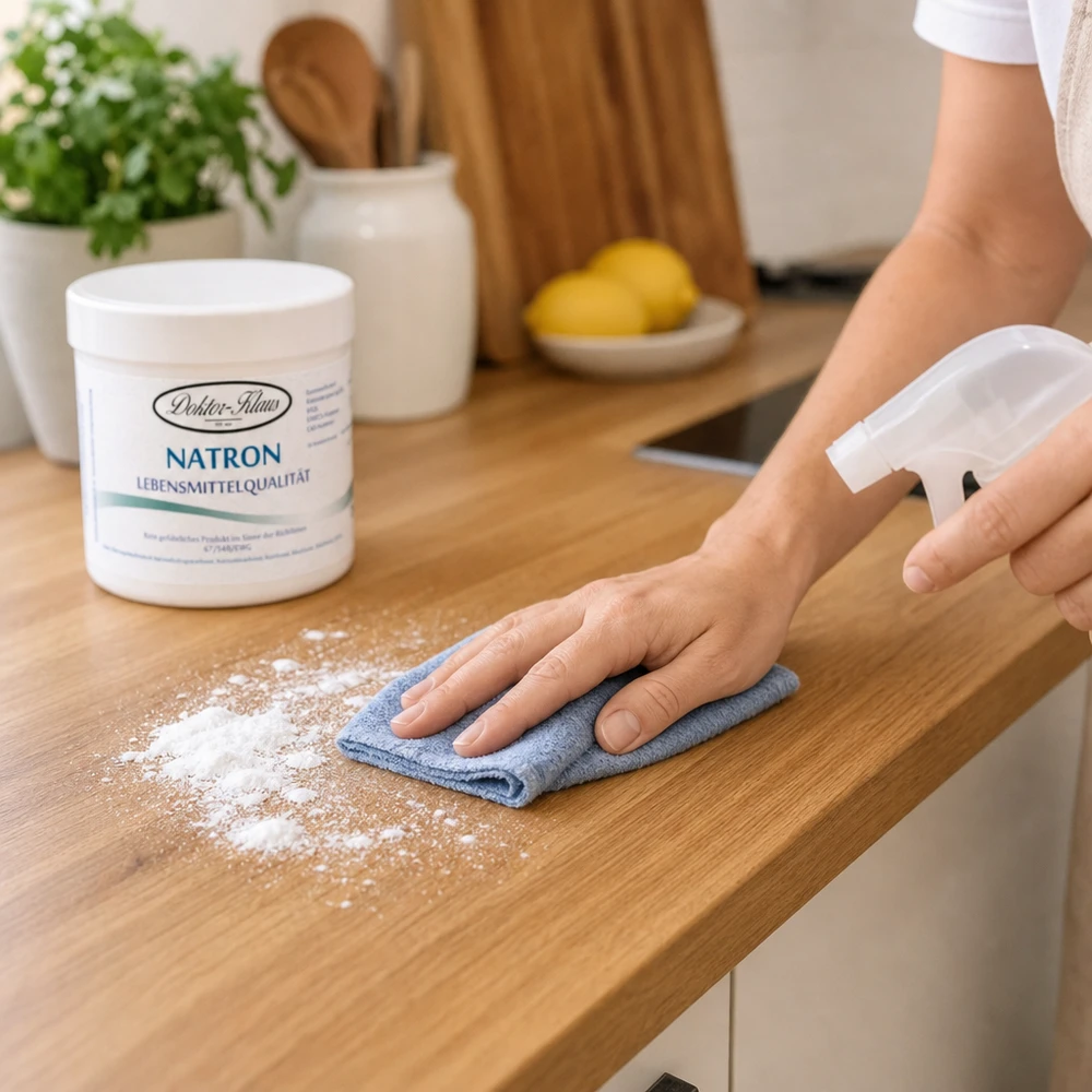 Natron Doctor Klaus 250g en una práctica lata redonda blanca para una limpieza doméstica versátil