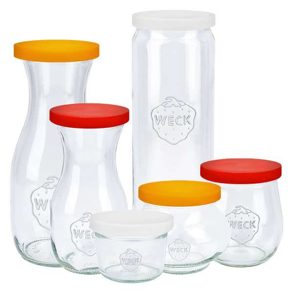 Tapa de silicona blanca UNiTWIST para WECK RR80 Juego de tarros WECK con tapas de silicona blanca UNiTWIST RR80 diferentes tamaños Aplicación ejemplo almacenamiento