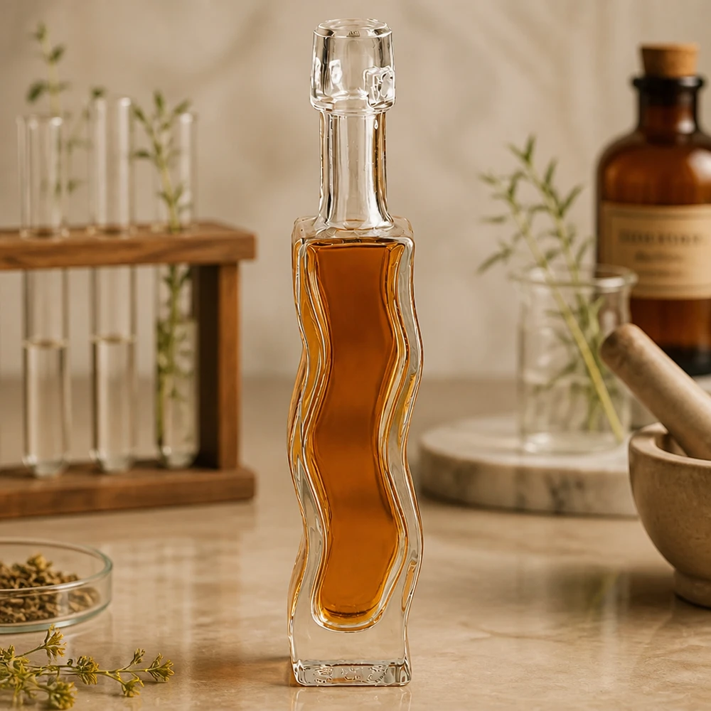 Botella de cristal de 40ml Anna rellena de miel dorada estilo boticario decoración herbal natural cocina homeopatía ambiente