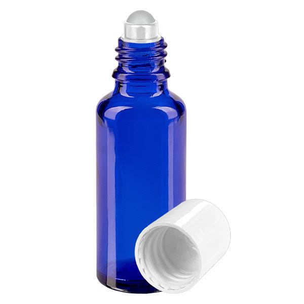Botella de farmacia azul 30ml tapón roll-on blanco Botella de farmacia azul 30ml tapón roll-on blanco