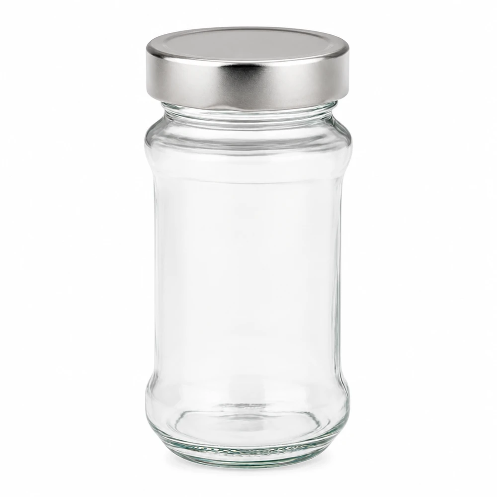 Tarro redondo de cristal de 390ml con tapa BasicSeal plata deep UT