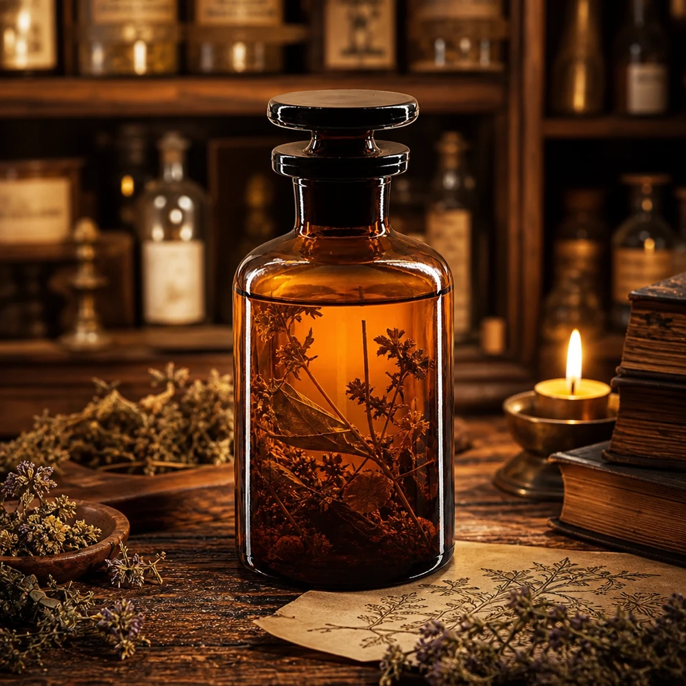 Frasco de farmacia de 50 ml, marrón, de cuello estrecho y con tapón de cristal, para tinturas de hierbas y medicina natural