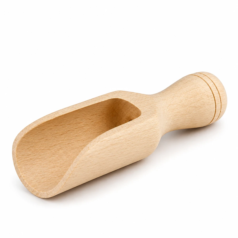 Pala de madera tamaño S forma semicircular - 75mm largo Cuchara de madera de haya hecha a mano 7,5 cm de largo forma semicircular con mango ergonómico para especias