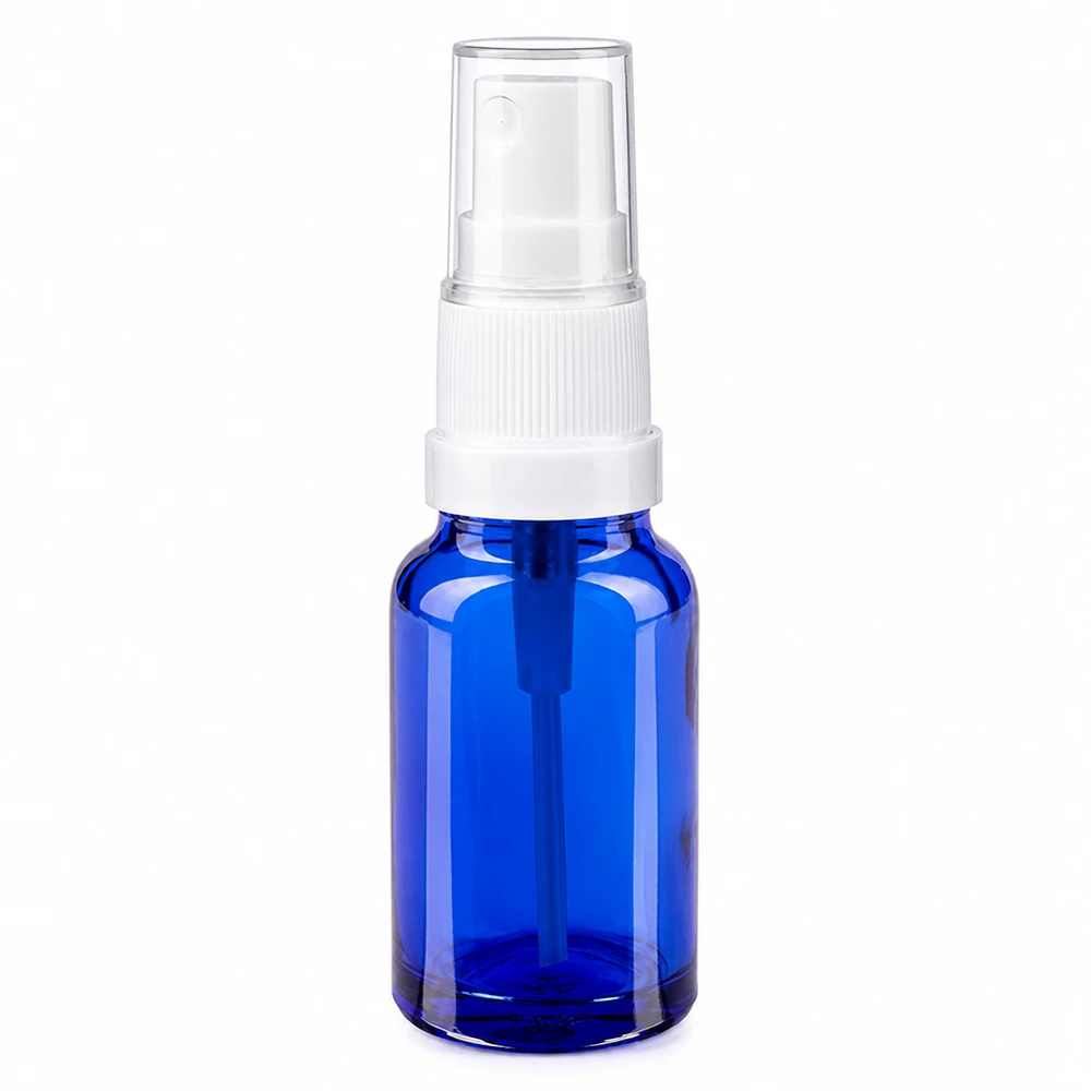 Frasco pulverizador 10ml blanco/tapa estándar transparente BlueLine UT18/10 Frasco pulverizador de 10 ml azul transparente con atomizador blanco para cosmética y aromaterapia