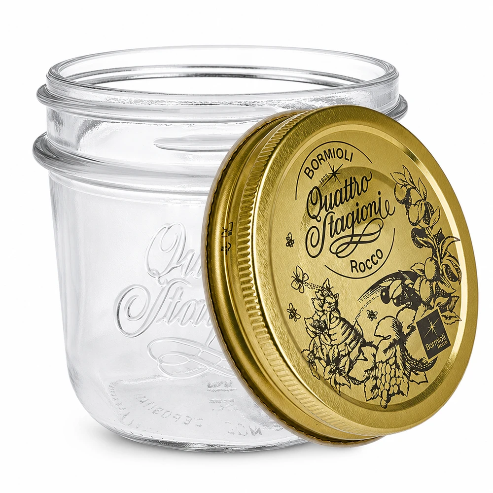 Vasos "Quattro Stagioni" de 200 ml con tapa Vaso de 200 ml Quattro Stagioni con tapa dorada Bormioli Rocco tarro de conserva transparente vacío