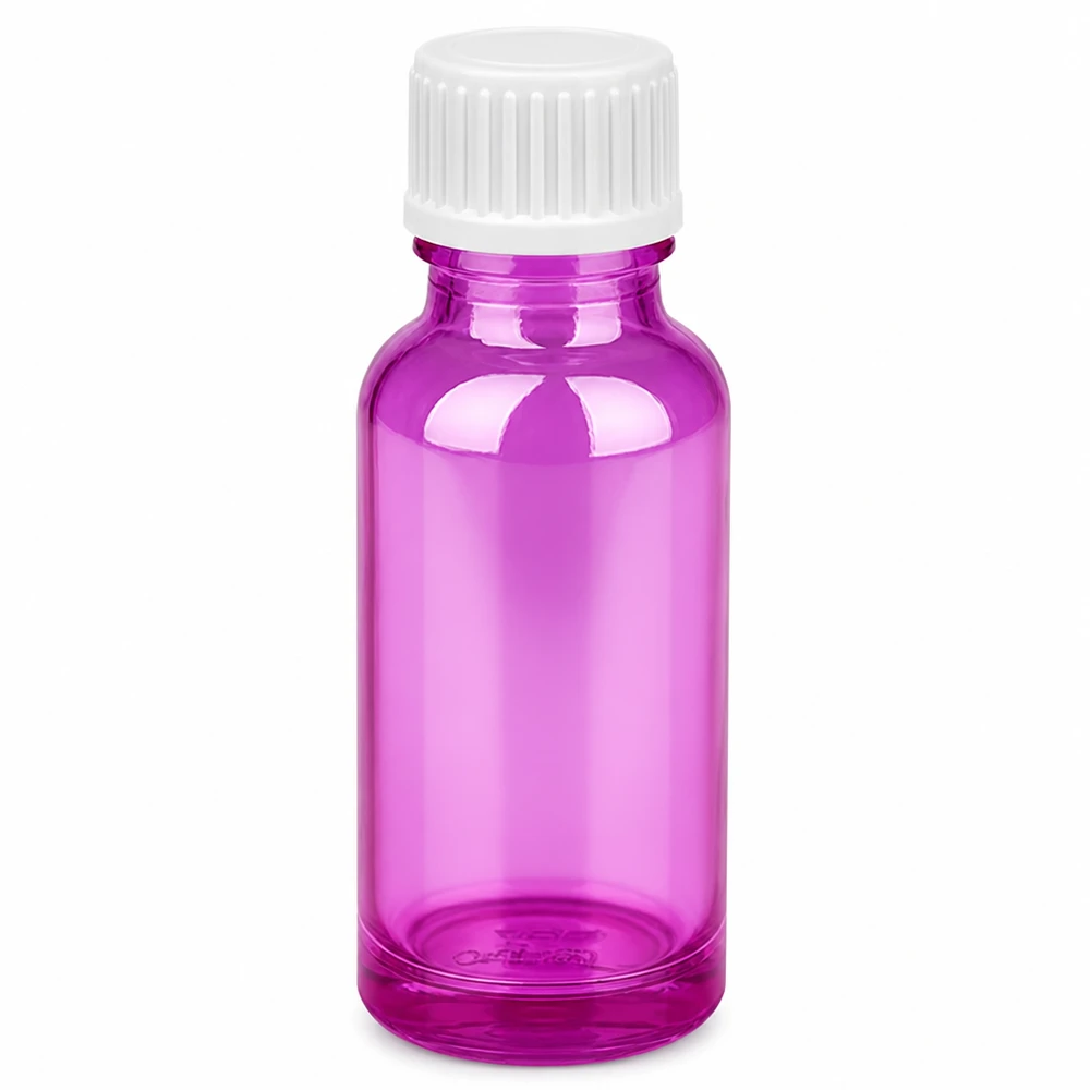 Frasco cuentagotas de 20ml 0,9mm blanco estándar PurpleLine. UT18/20 Frasco cuentagotas de 20 ml de color morado con tapón blanco Abertura de 0,9 mm para una dosificación precisa
