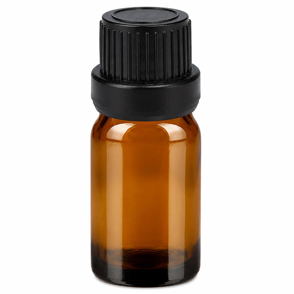 Frasco gotero de 5 ml marrón con tapón negro para aceites esenciales y esencias