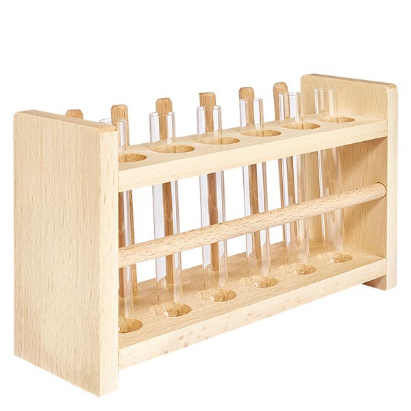 Reagenzglasgest. aus Holz mit 6 Reagenzgl. Kalk-Soda 100x12 Reagenzglasgest. aus Holz mit 6 Reagenzgl. Kalk-Soda 100x12