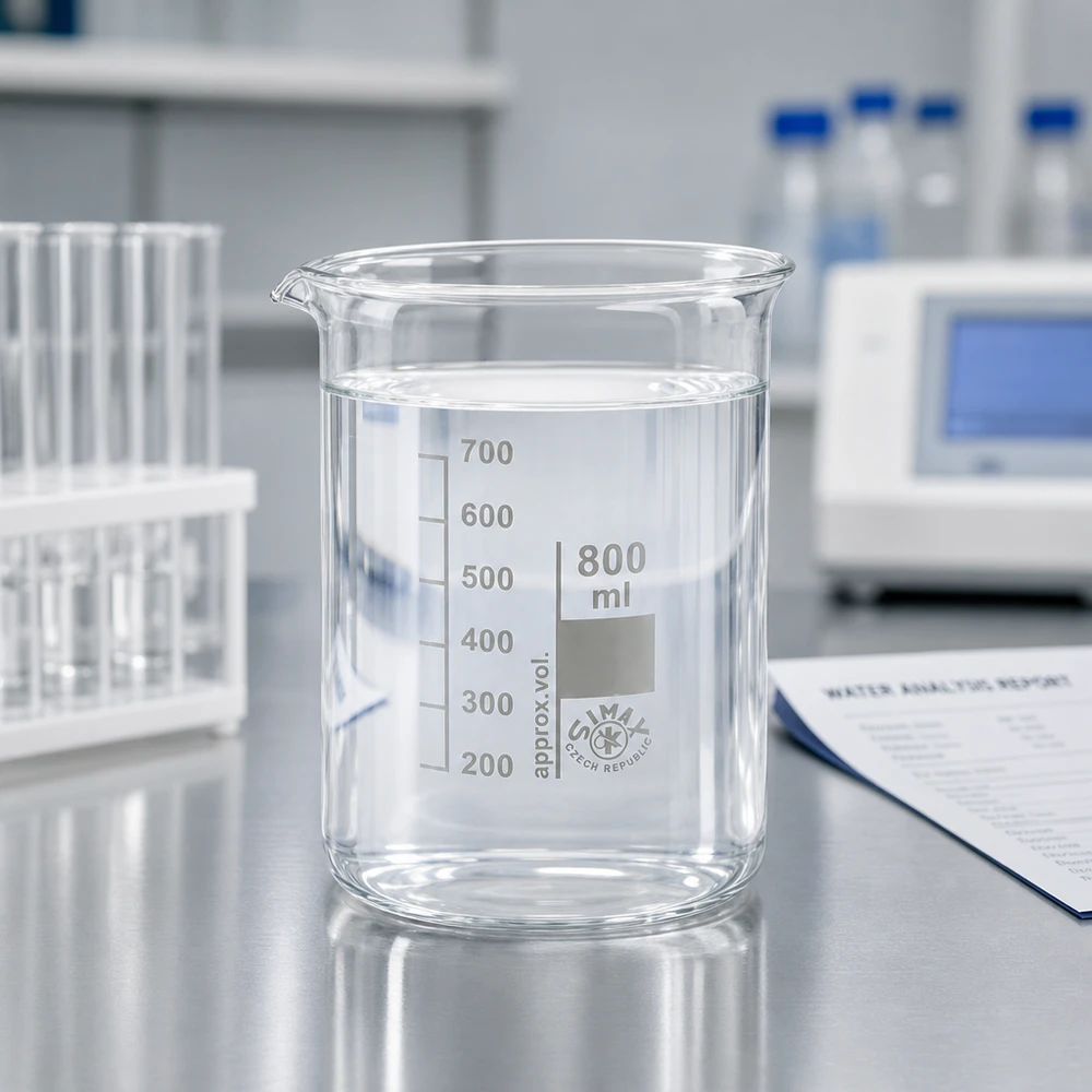 Vaso de vidrio borosilicato 800ml forma baja con pico para laboratorios de química profesionales