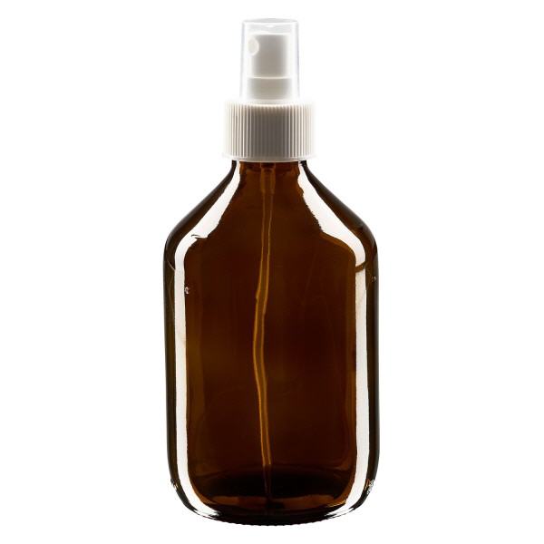 Frasco para medicamentos de 300 ml marrón, con atomizador de bomba blanco ApoGlas Frasco para medicamentos de 300 ml marrón, con atomizador de bomba blanco ApoGlas