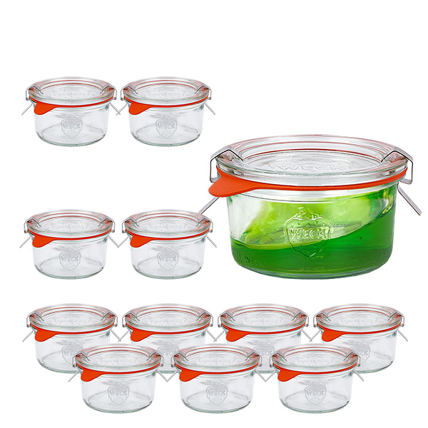 Juego de 12 vasos Weck de 165 ml con 12 tapas de vidrio, 12 Juego de 12 vasos Weck de 165 ml con 12 tapas de vidrio, 12
