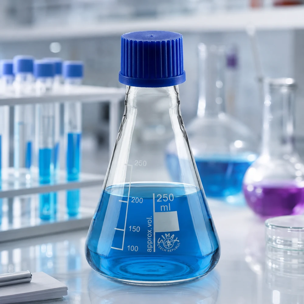 Erlenmeyer 250ml con tapón de rosca Matraz Erlenmeyer de 250 ml con tapón de rosca: práctico material de laboratorio para un almacenamiento seguro