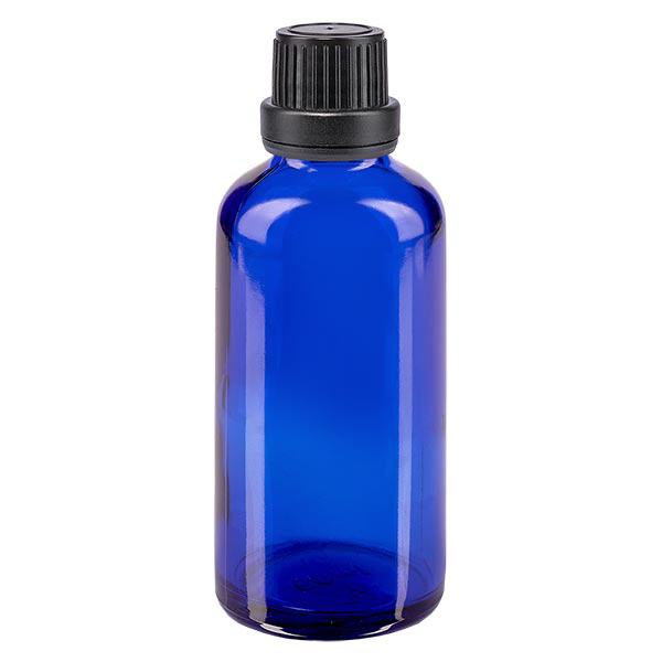 Botella de farmacia azul 50ml tapón rosca negro cierre inviolable Botella de farmacia azul 50ml tapón rosca negro cierre inviolable