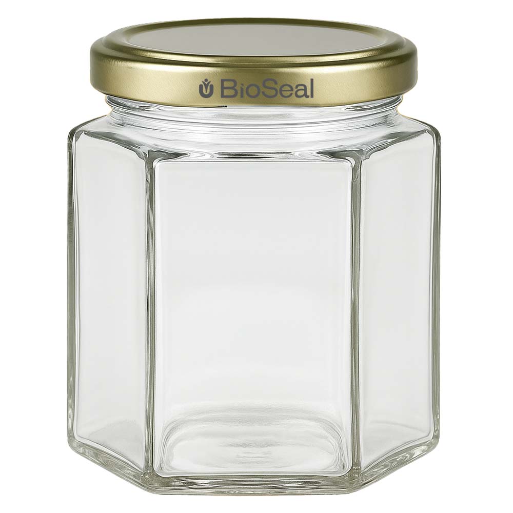 Tarro para miel de 250 g con tapa dorada BioSeal UNiTWIST