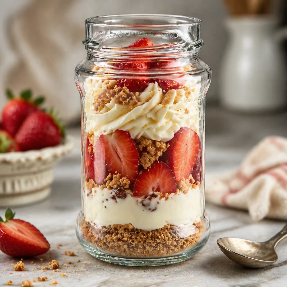 UNiTWIST Runda390 tarro redondo 390ml con fresas postre en capas TO66cierre hermético tarro de conserva cocina