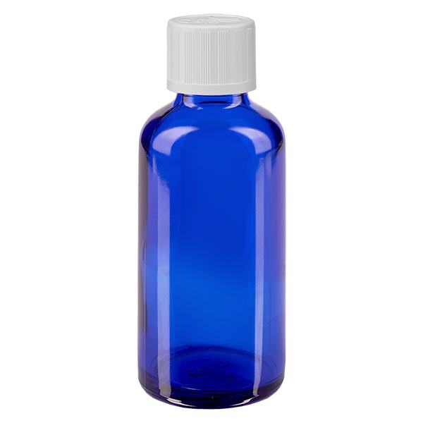 Botella de farmacia azul 50ml tapón cuentagotas blanco a prueba de niños estándar Botella de farmacia azul 50ml tapón cuentagotas blanco a prueba de niños estándar